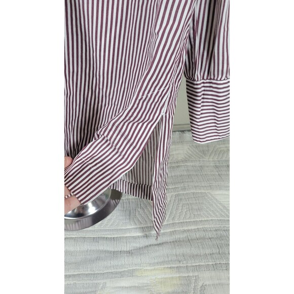 J. Jill Women’s Button Down Shirt Size M Burgundy White Striped Cotton Silk - Picture 8 of 11